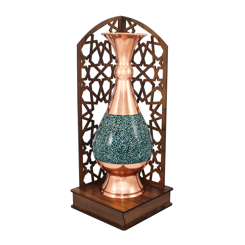 گلدان فیروزه کوبی مسی صنایع دستی فاخر مدل هدیه طرح سنتی کد 25pack31