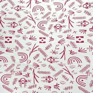 پارچه لباس عرض 1.42 متر مدل لینن طرح آشوری ریز رنگ قرمز