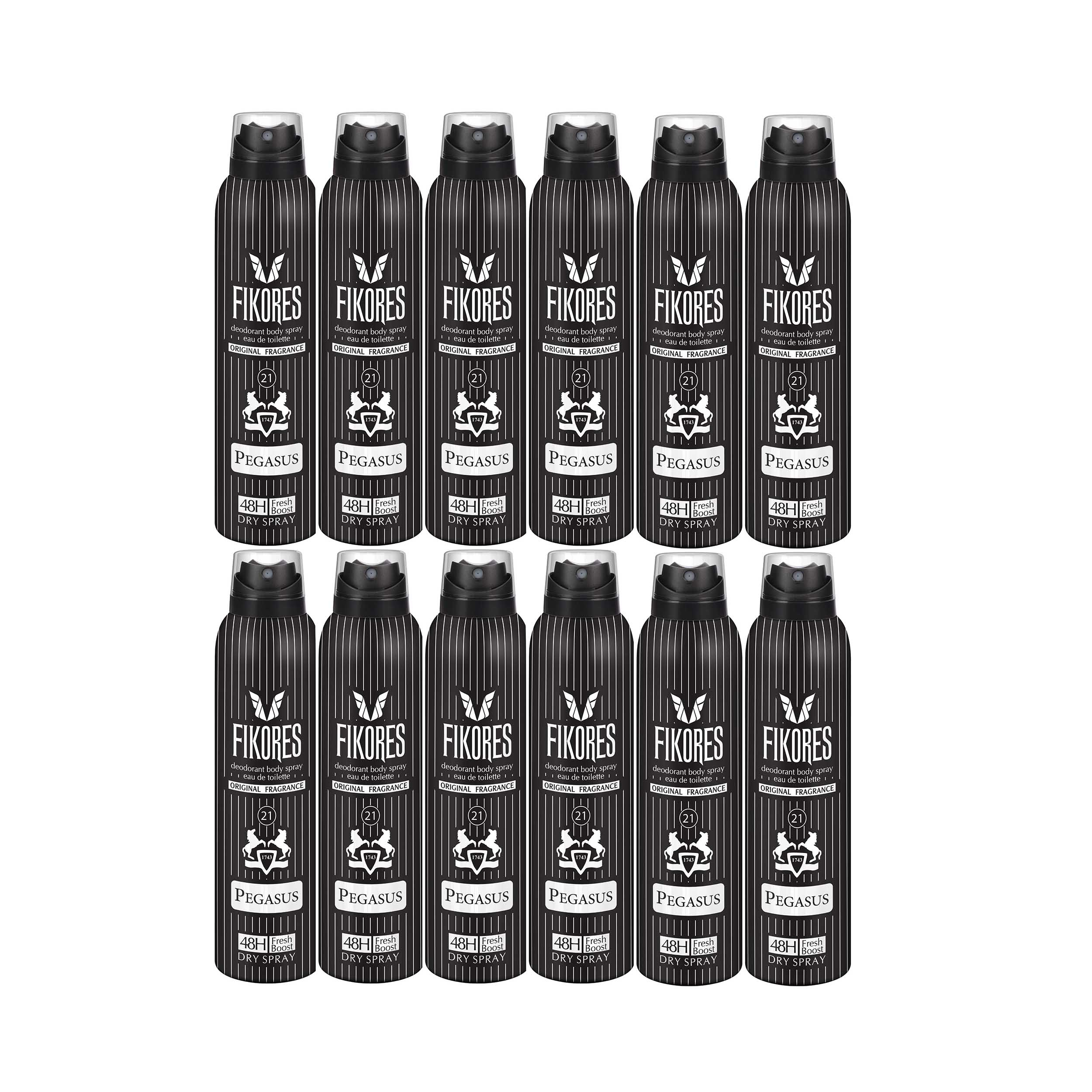 اسپری خوشبو کننده بدن مردانه فیکورس مدل PEGASUS حجم 200 میلی لیتر مجموعه 12 عددی