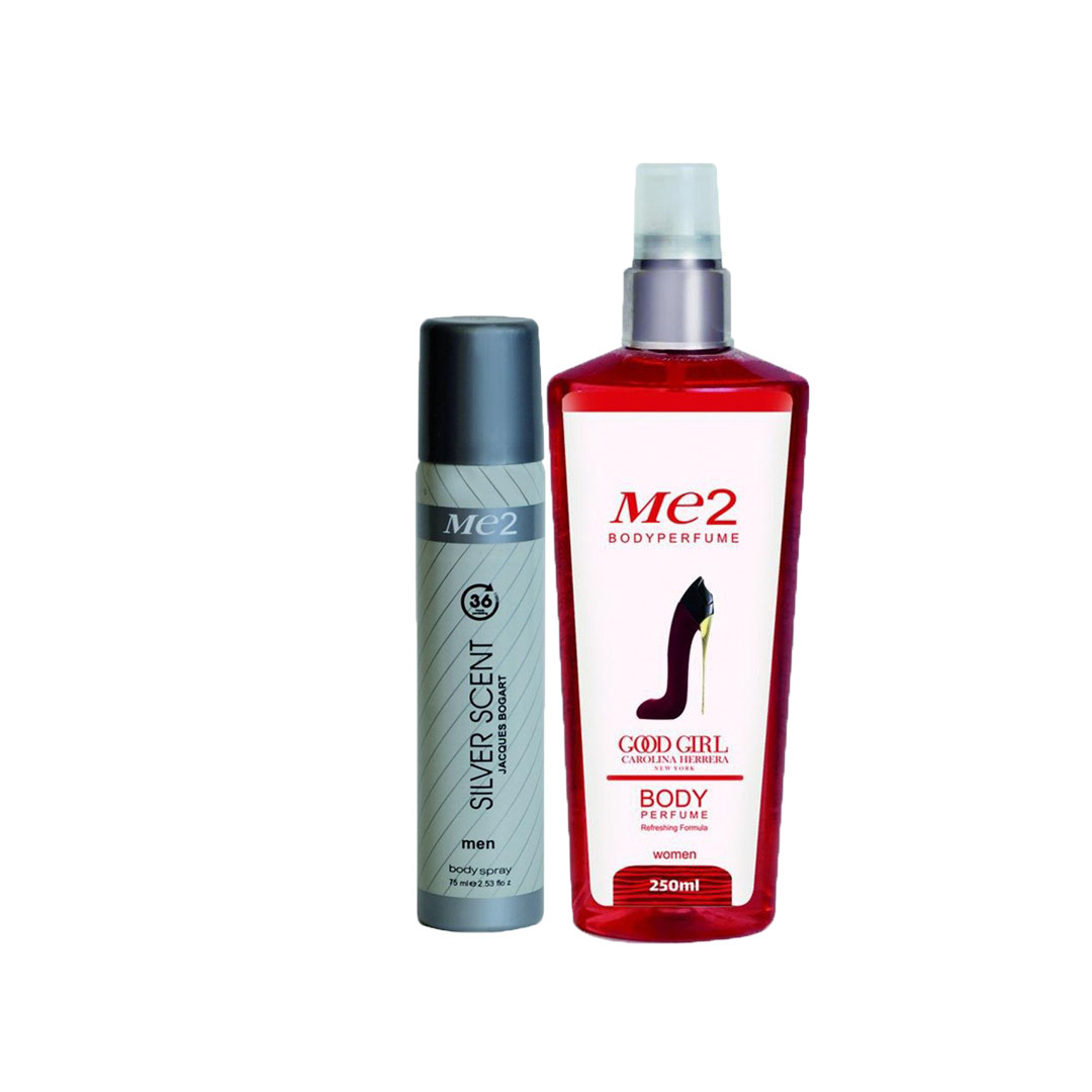 بادی اسپلش زنانه می تو مدل گودگل حجم 250 میلی لیتر به همراه اسپری خوشبو کننده بدن مدل سیلورسنت حجم 75 میلی لیتر