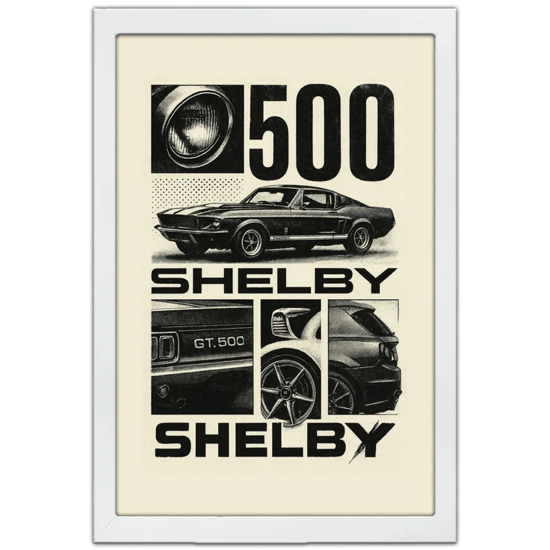 تابلو بکلیت طرح ماشین و خودرو فورد شلبی Ford Shelby GT500 مدل W-po1614 فریم سفید