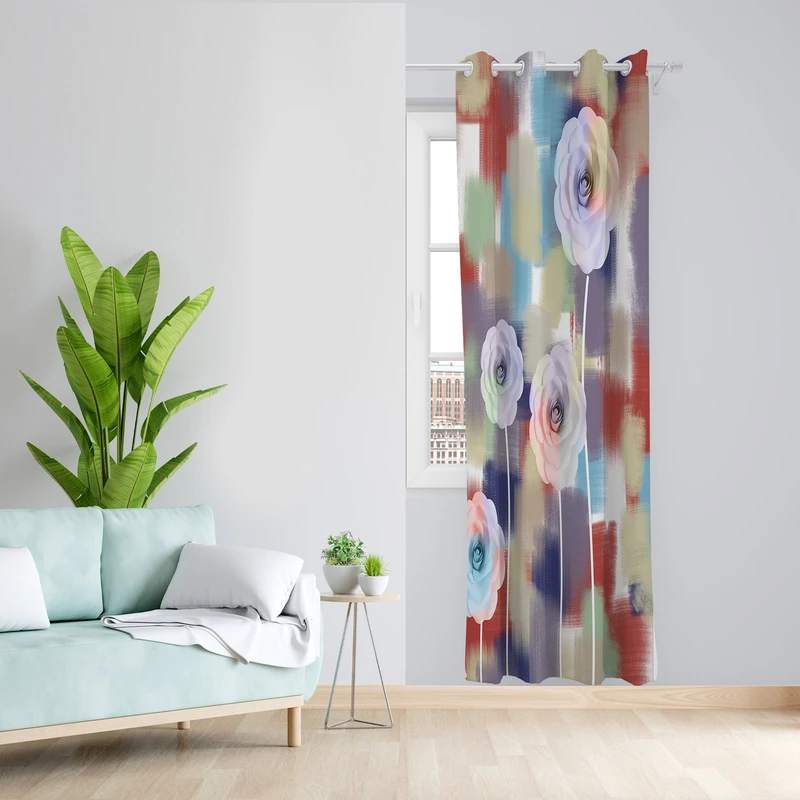 پرده طرح گل مدل مخمل پانچی کد 2360 z سایز 140x200 سانتی متر