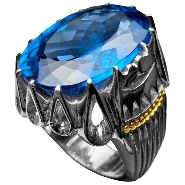 انگشتر نقره مردانه مدل توپاز آبکاری رادیوم