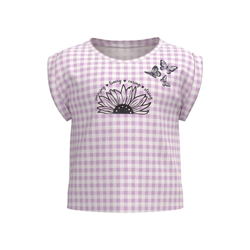 تی‌شرت آستین تا روی شانه دخترانه لوپیلو مدل گل آفتاب 001