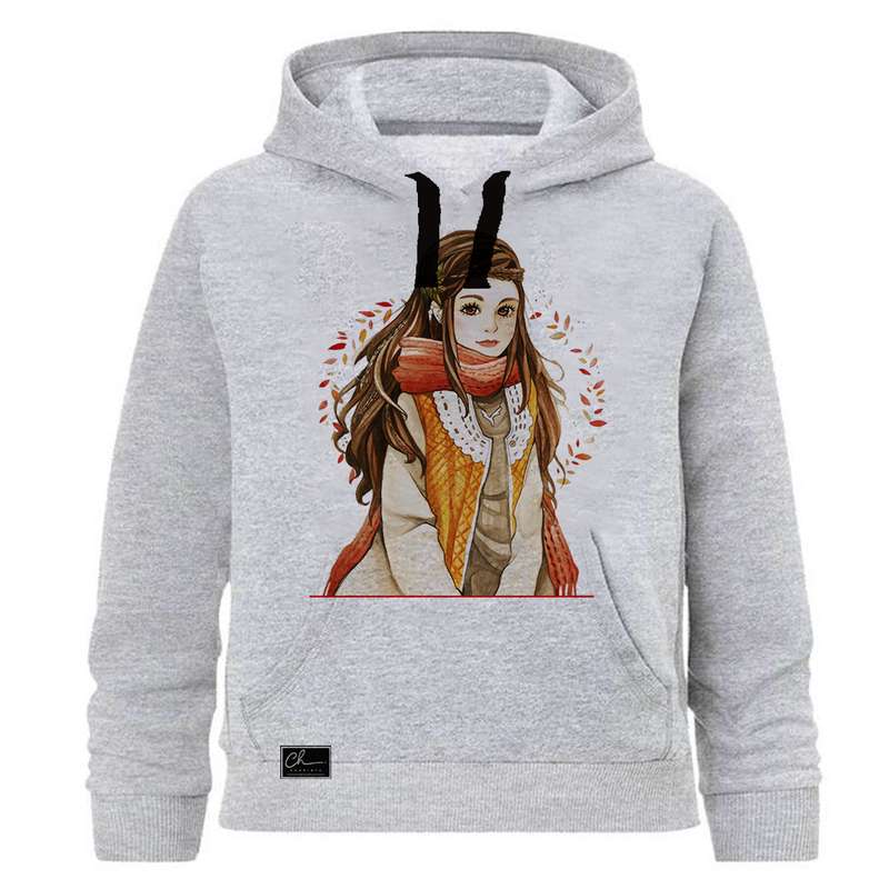 هودی دخترانه مدل پاییزی کد J15 رنگ طوسی