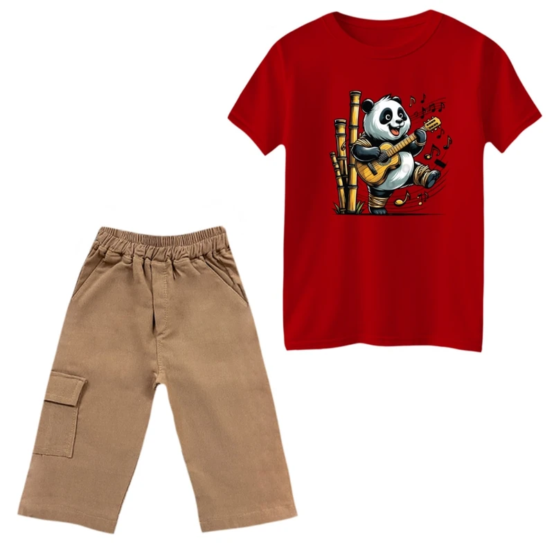 ست تی‌شرت و شلوارک پسرانه مدل پاندا گیتار