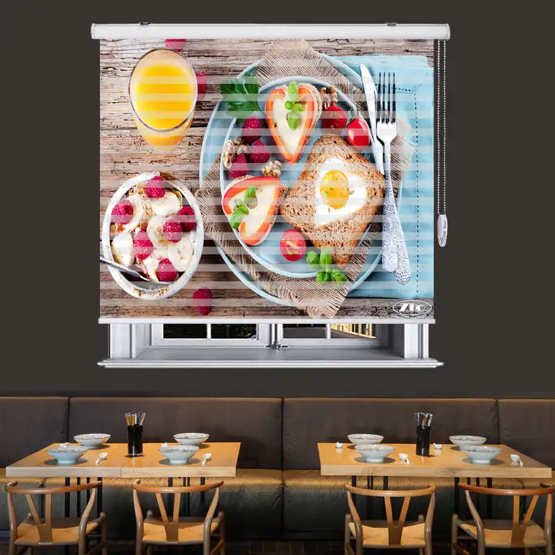 پرده زبرا زیو طرح صبحانه کد B8 سایز 100x150 سانتی متر