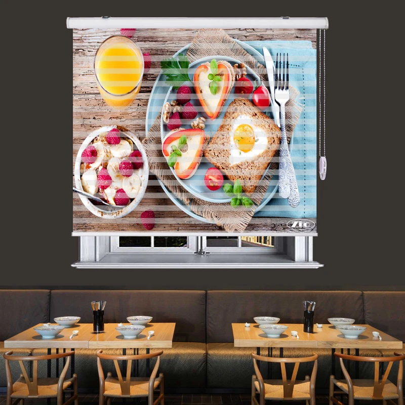  پرده زبرا زیو طرح صبحانه کد B8 سایز 150x200 سانتی متر