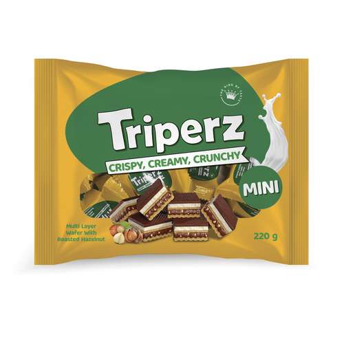 ویفر روکش کاکائویی با کرم شیری و تکه فندق تریپرز - 220 گرم