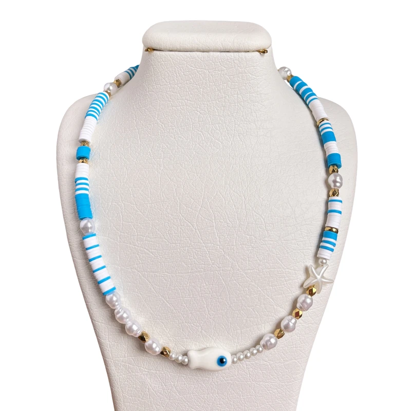 گردنبند دست ساز زنانه مدل ماهی سرامیکی و ستاره دریایی