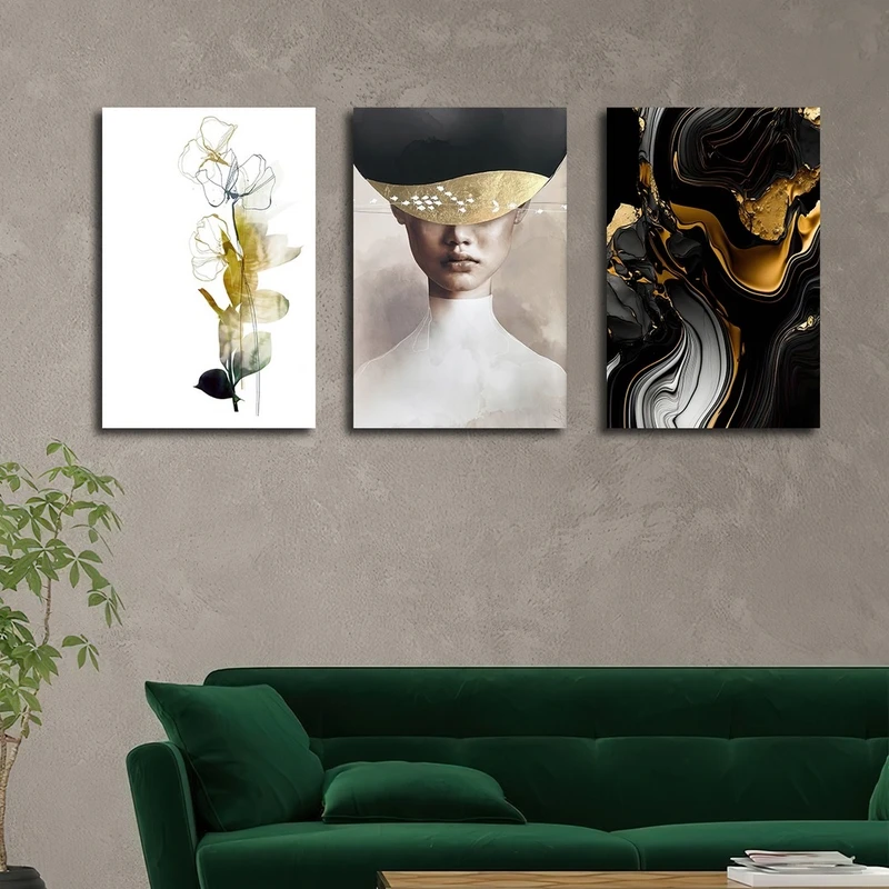 تابلو شاسی بکلیت طرح نقاشی گل و چهره مدل SH-2614 مجموعه 3 عددی