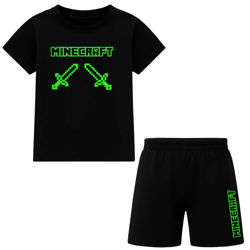 ست تی شرت آستین کوتاه و شلوارک راحتی پسرانه مدل M08 طرح ماینکرفت