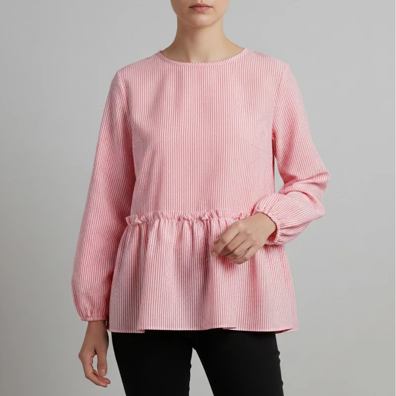 بلوز آستین بلند یقه گرد زنانه مدل ژاکلین