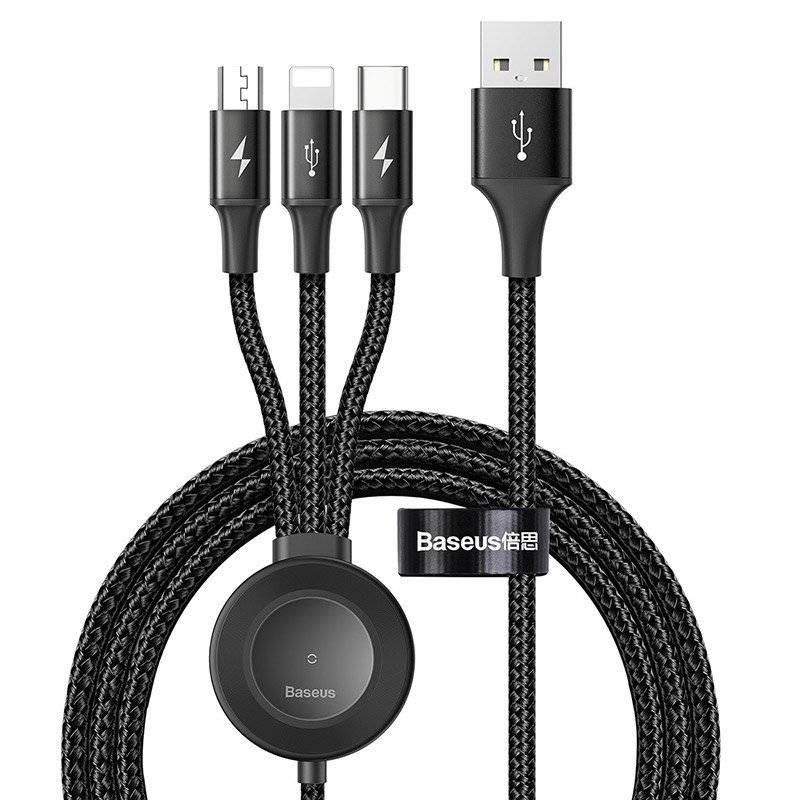 کابل تبدیل USB به MicroUSB/USB-C/لایتنینگ باسئوس مدل Star Ring طول 1.2 متر به همراه شارژر بی سیم اپل واچ