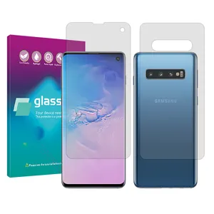 Glass Pro Resistant model transparent screen protector suitable for Samsung Galaxy S10 mobile phone along with the back protector