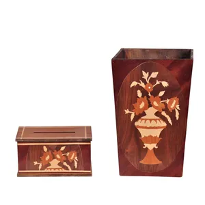 ست سطل و جعبه دستمال کاغذی معرق کاری مدل گلدون کد 101