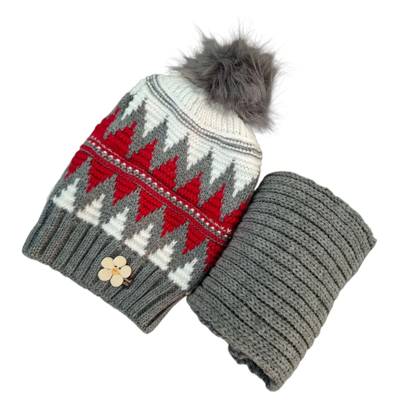 ست کلاه و شال گردن بافتنی دخترانه مدل لوزی