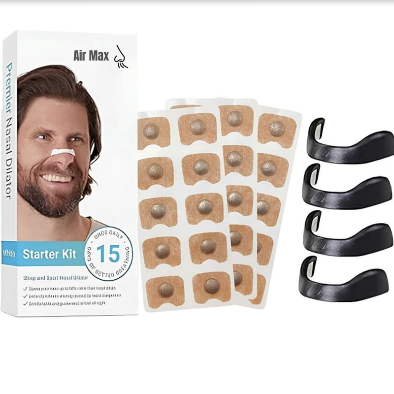 گیره بینی بهبود تنفس مدل ایرمکس مجموعه 4 عددی به همراه چسب بینی بسته 15 عددی