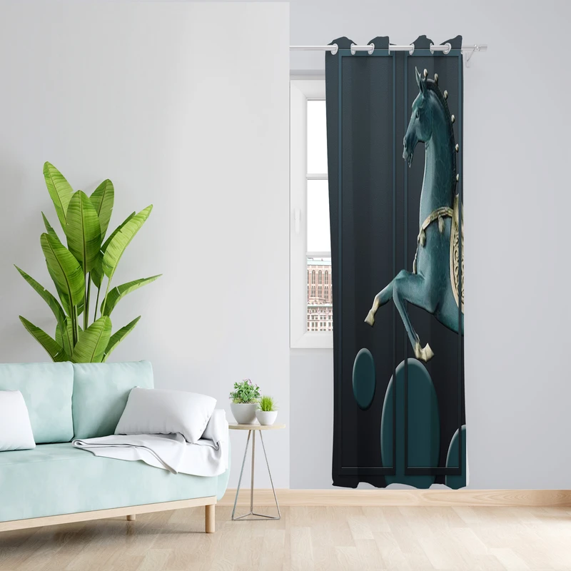 پرده طرح اسب مدل مخمل پانچی کد 2353 z سایز 140x200 سانتی متر