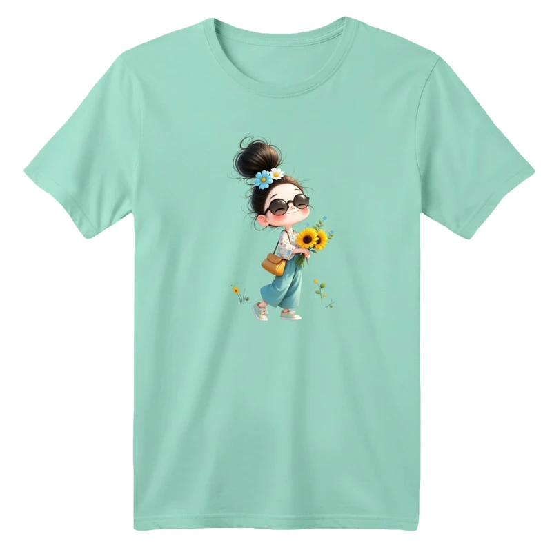 تی شرت آستین کوتاه بچگانه مدل دخترک آفتاب گردون