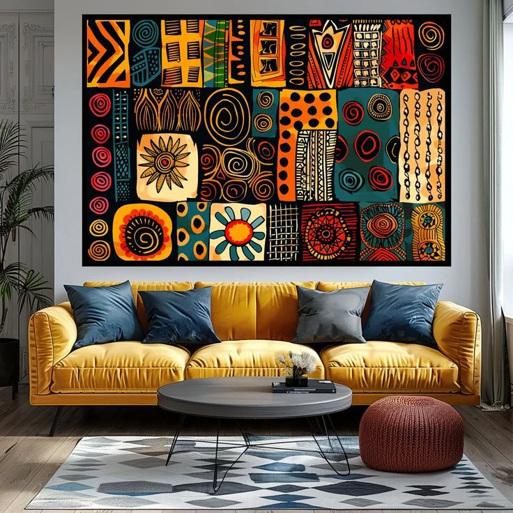 تابلو بوم طرح مخمل نقوش هندسی مدل کاشی کاری کد BK24606