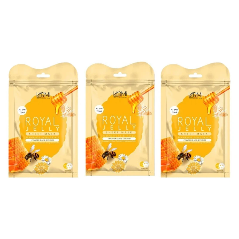ماسک دبل شیت وارمی مدل رویال ژلی مناسب انواع پوست حجم 45 میلی لیتر بسته بندی 3 عددی 