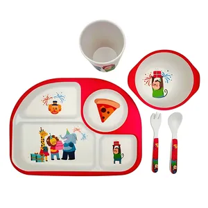 سرویس غذاخوری 5 تکه کودک مدل فیبر بامبو طرح تولد