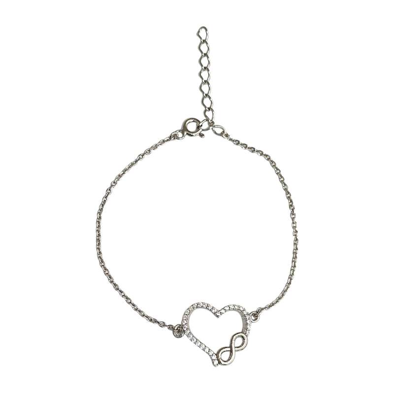 دستبند زنجیری نقره زنانه مدل قلب و بی نهایت کد 00265