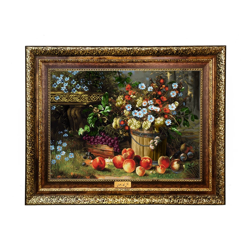 تابلو فرش ماشینی نقش نگار رضوی طرح گل کد 2174H