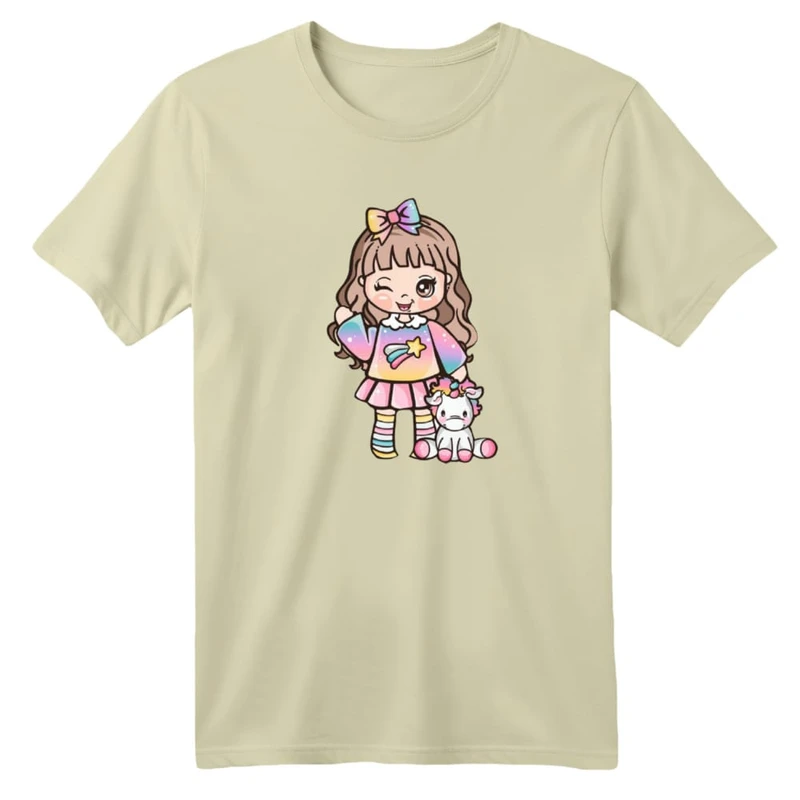 تی شرت آستین کوتاه بچگانه مدل یونیکورن کد ۸ رنگ کرم