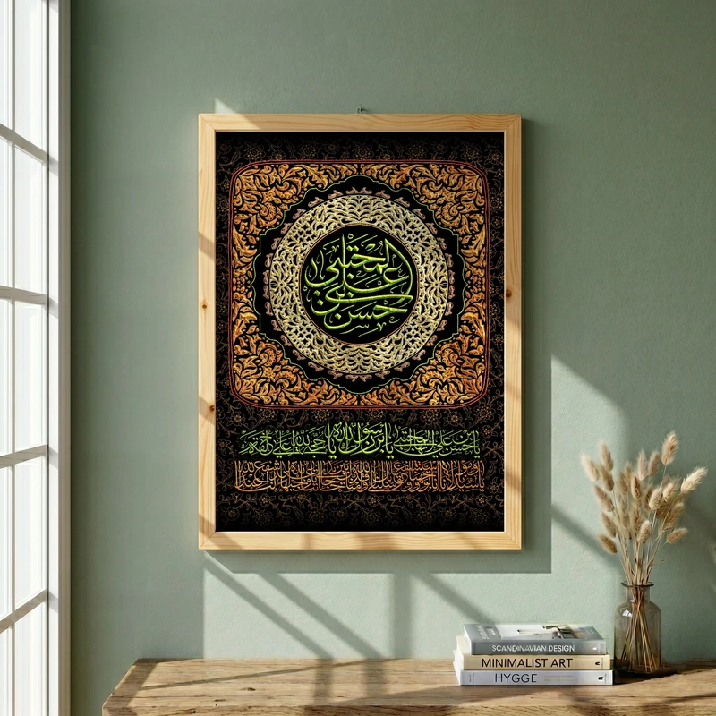 تابلو طرح شهادت امام حسن (ع) مدل G14309 فریم کرم روشن