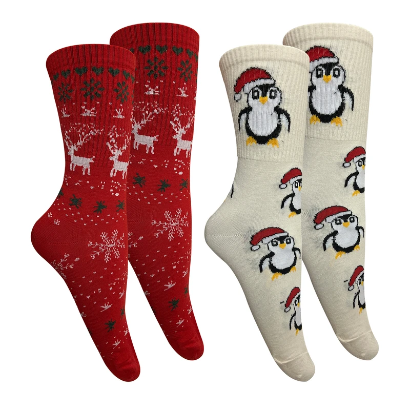 جوراب ساق بلند زنانه تن پوش هنگامه مدل کش اسپرت پنگوئن و کریسمس بسته 2 عددی