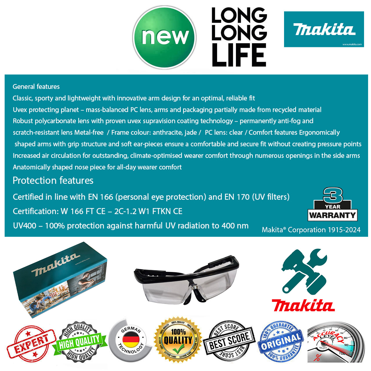 عینک ایمنی مدل کلاسیک  EN168 شفاف