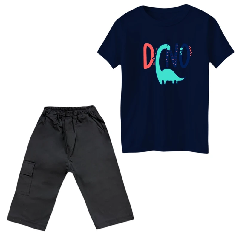 ست تی‌شرت و شلوارک پسرانه مدل دایناسور کد 3
