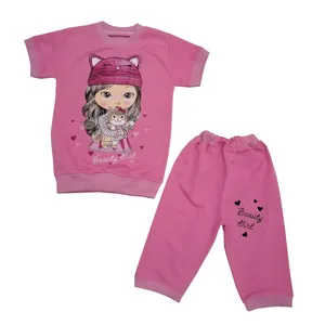 ست تی شرت آستین کوتاه و شلوارک دخترانه مدل بهاره کد 789