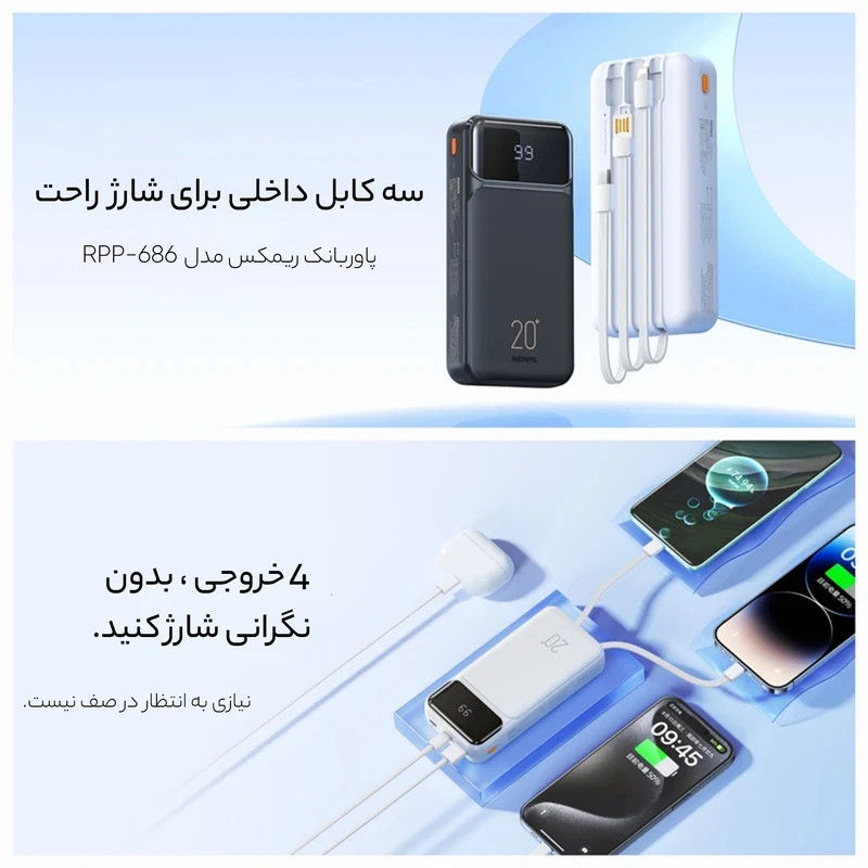 پاوربانک ریمکس مدل 686 ظرفیت 20000 میلی آمپر ساعت