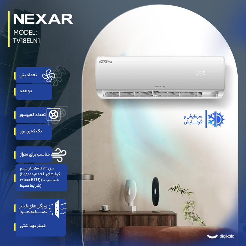 کولر گازی اسپلیت دیواری (Split) 18000 اینورتر نکسار مدل TV18ELN1 کولر گازی اسپلیت دیواری (Split) 18000 اینورتر نکسار مدل TV18ELN1
