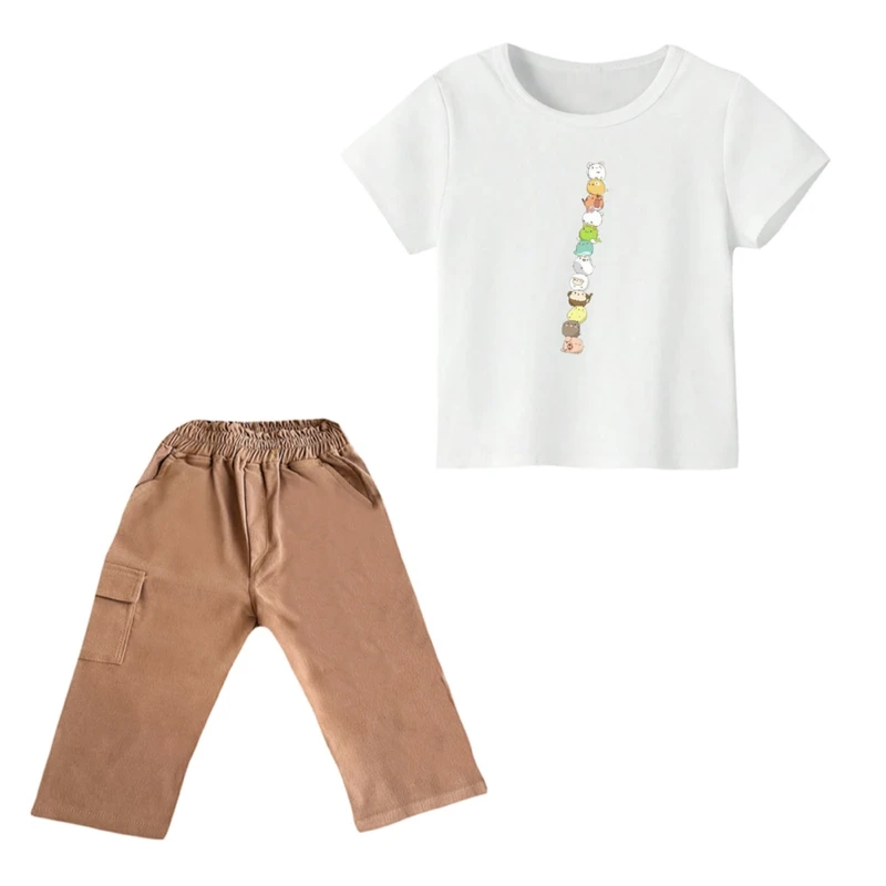 ست تی شرت و شلوارک پسرانه مدل حیوانات بامزه کد ۳ رنگ سفید