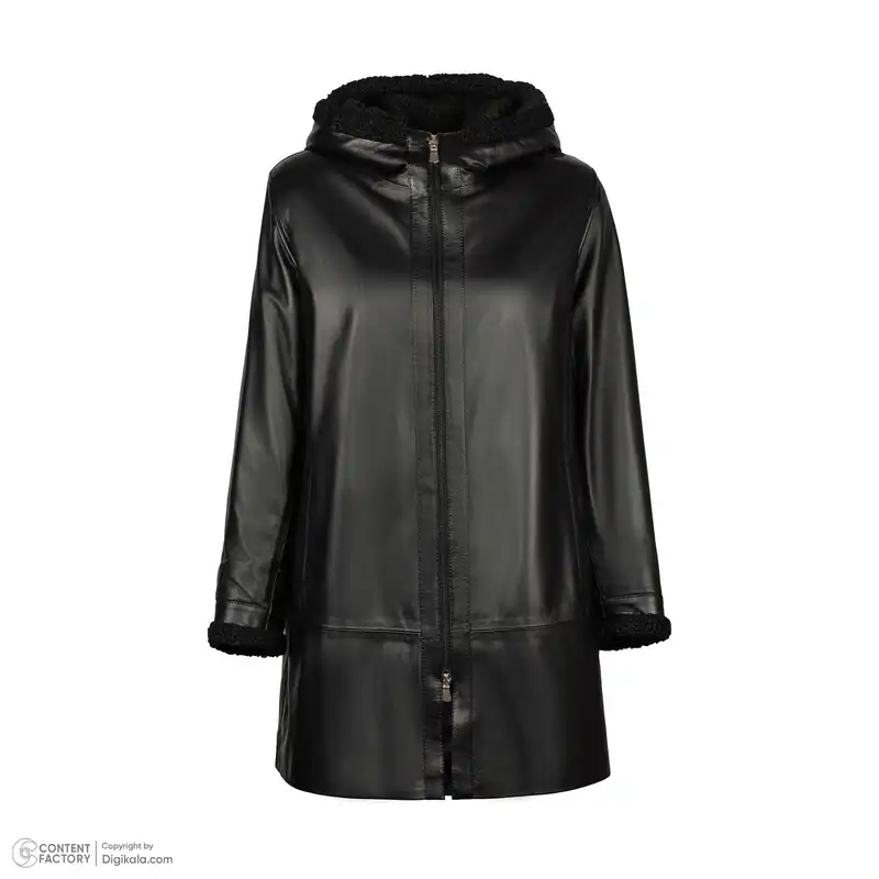 کت چرم زنانه چرم مشهد مدل b0481-001 رنگ مشکی