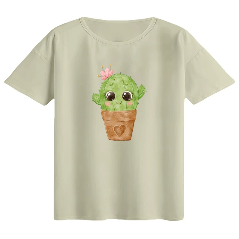 تی‌شرت اورسایز آستین کوتاه زنانه مدل باکسی طرح کاکتوس کوچولو