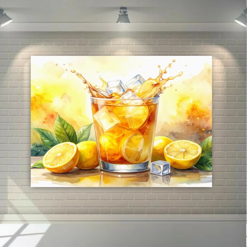 پوستر پارچه ای طرح مخمل  نوشیدنی خنک مدل لیمو و یخ کد FP106659