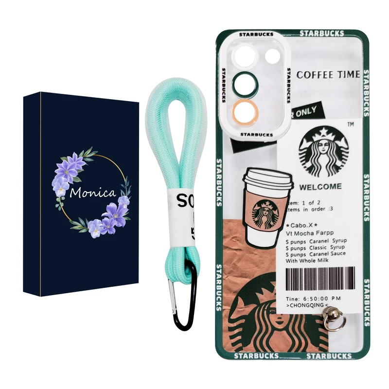 کاور مونیکا مدل Starbucks مناسب برای گوشی موبایل سامسونگ Galaxy S21 FE به همراه بند آویز
