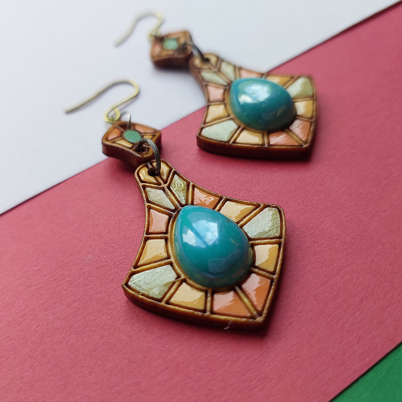 گوشواره زنانه مدل چوبی طرح فیروزه کد EP022