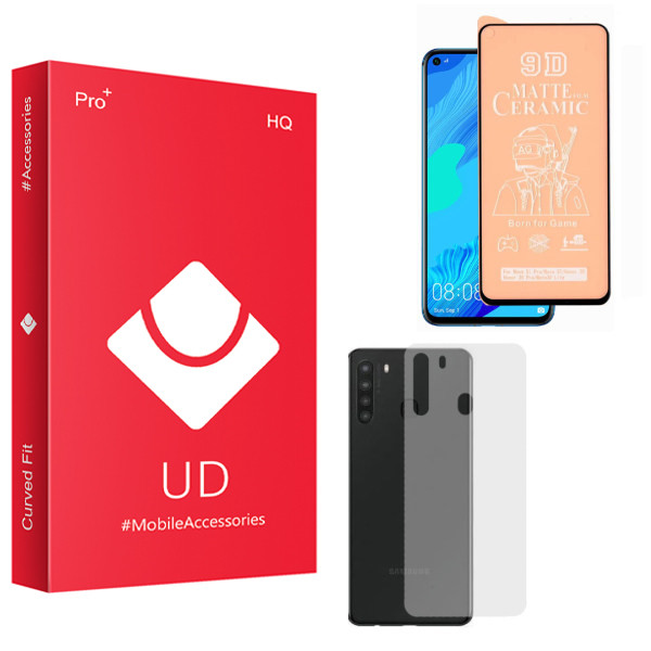 محافظ صفحه نمایش سرامیکی مات یو دی مدل HQ مناسب برای گوشی موبایل سامسونگ Galaxy A21 به همراه محافظ پشت گوشی