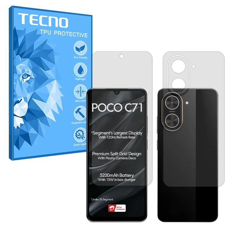 محافظ صفحه نمایش مات تکنو مدل Resistant مناسب برای گوشی موبایل شیائومی Poco C71 به همراه محافظ پشت گوشی