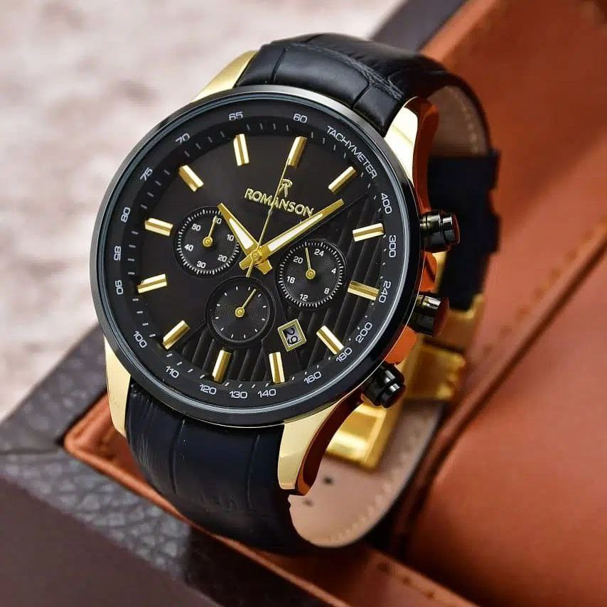 ساعت مچی عقربه‌ای مردانه رومانسون مدل سه موتور فعال کورنوگراف بند چرمی 001