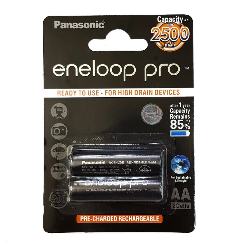 باتری قلمی قابل شارژ پاناسونیک مدل Eneloop Pro BK-3HCDE بسته 2 عددی