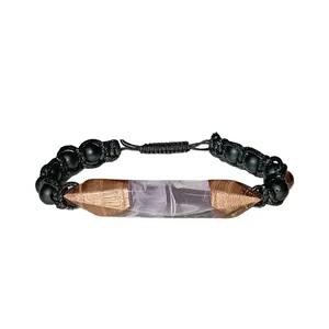 دستبند مدل چند ضلعی چوب و رزین 18