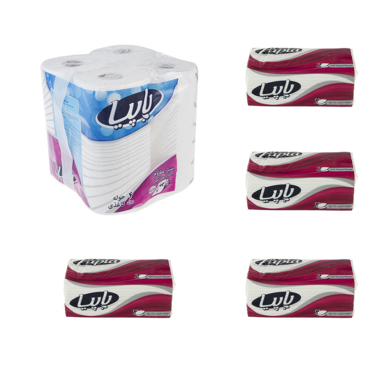 دستمال حوله ای و دستمال کاغذی پاپیا مدل 44 مجموعه 5 عددی