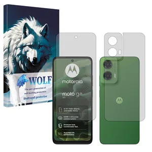 Wolf Tough model transparent screen protector suitable for Motorola Moto G35 mobile phone along with the back protector